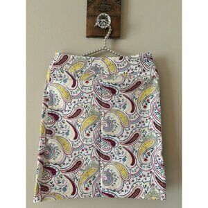 Talbots Petite Size 2P White Multicolor Paisley Floral Pencil Skirt Cotton Blend
